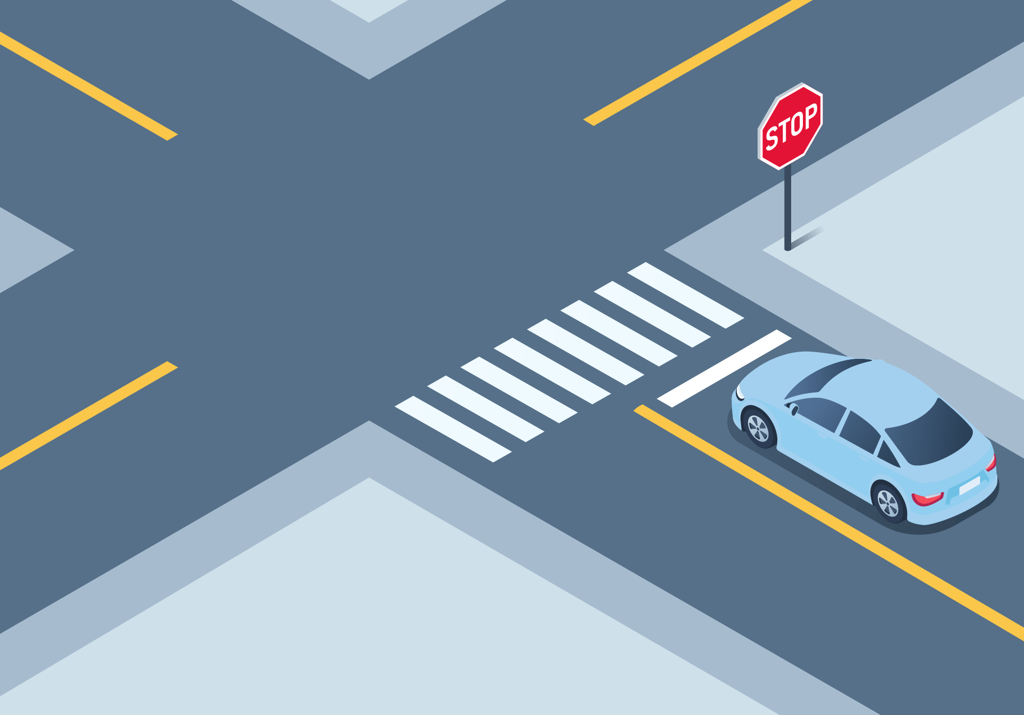 DMV Permit Car Intersections - Where should you bring your vehicle to a stop at a marked crosswalk with a stop line?